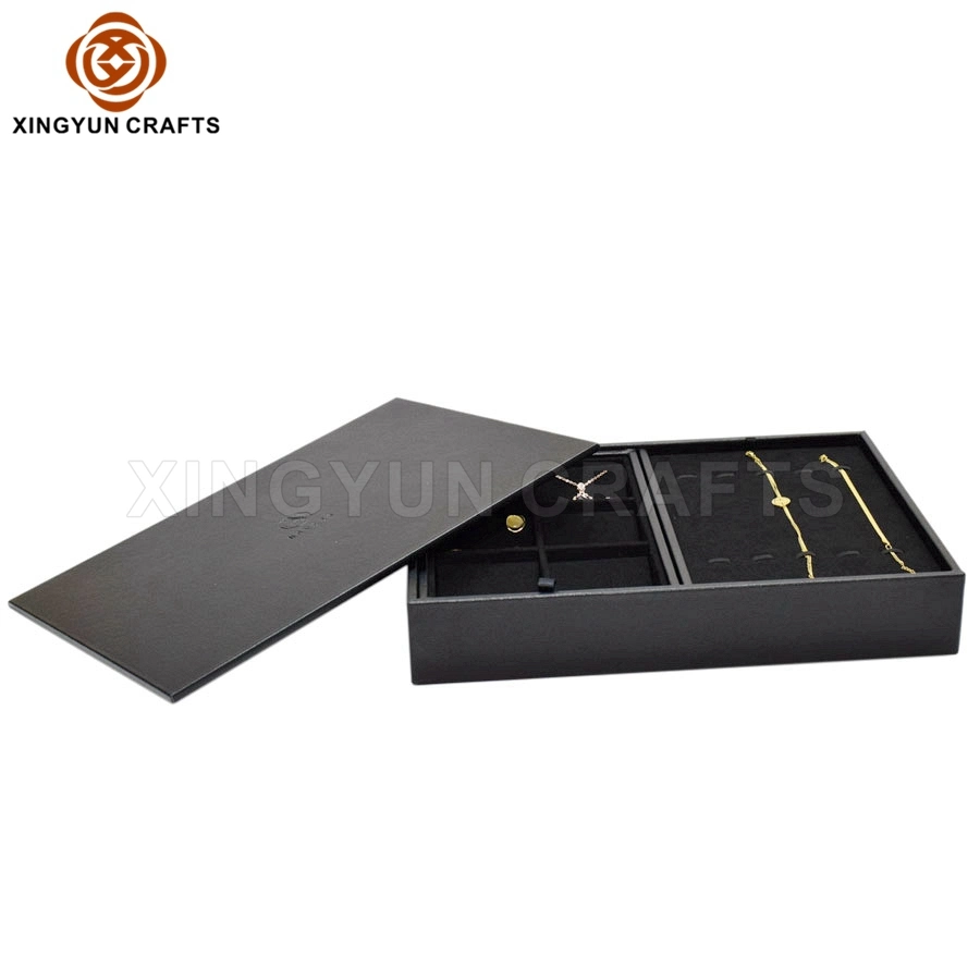 2023 New Personalized Wooden Jewelry Packaging Box Black Leather Travel Jewelry Collection Box Multi Jewelry Storage Case