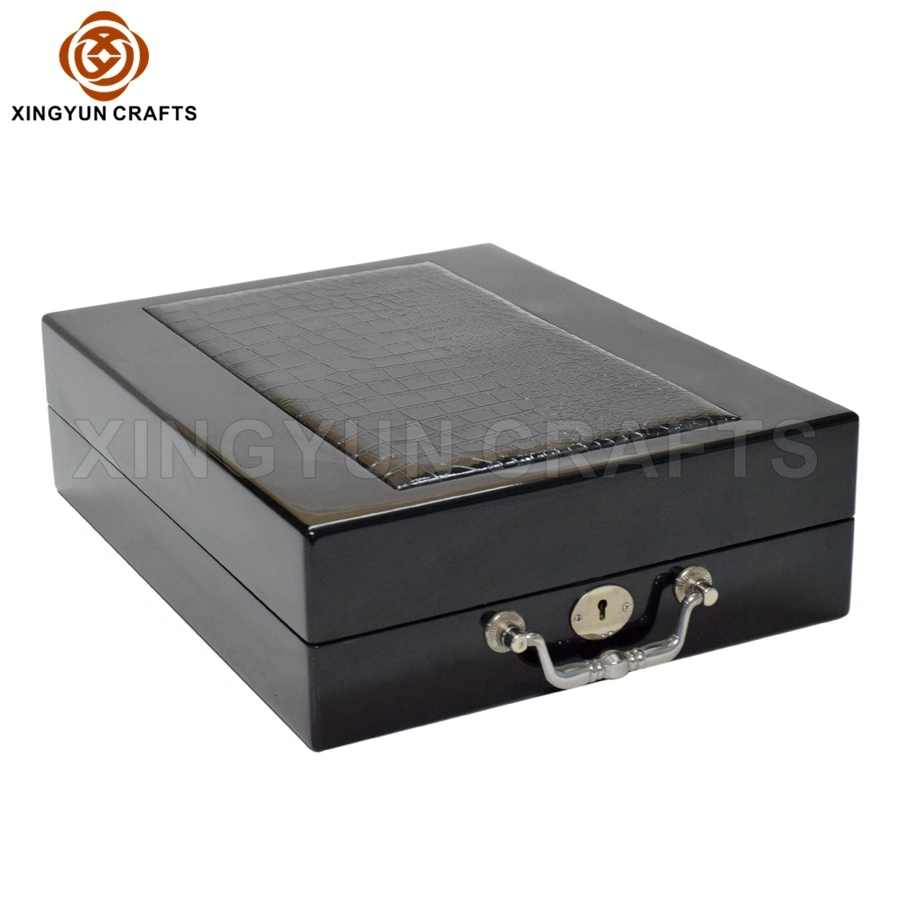 2023 New Personalized Wooden Jewelry Packaging Box Black Leather Travel Jewelry Collection Box Multi Jewelry Storage Case