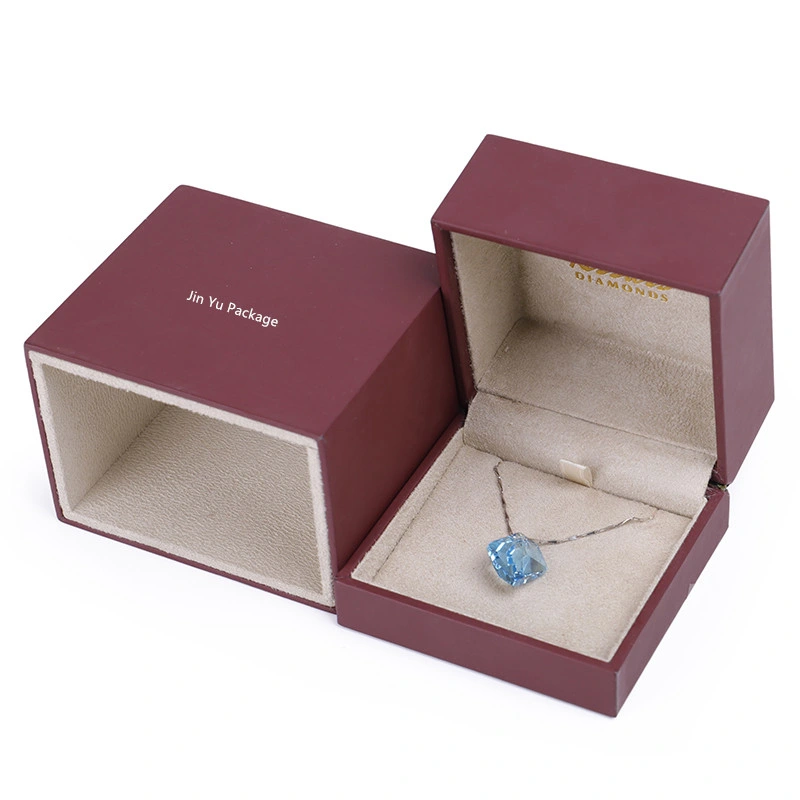 Elegant Custom Wine Red Suede Necklace Jewelry Gift Packaging Box