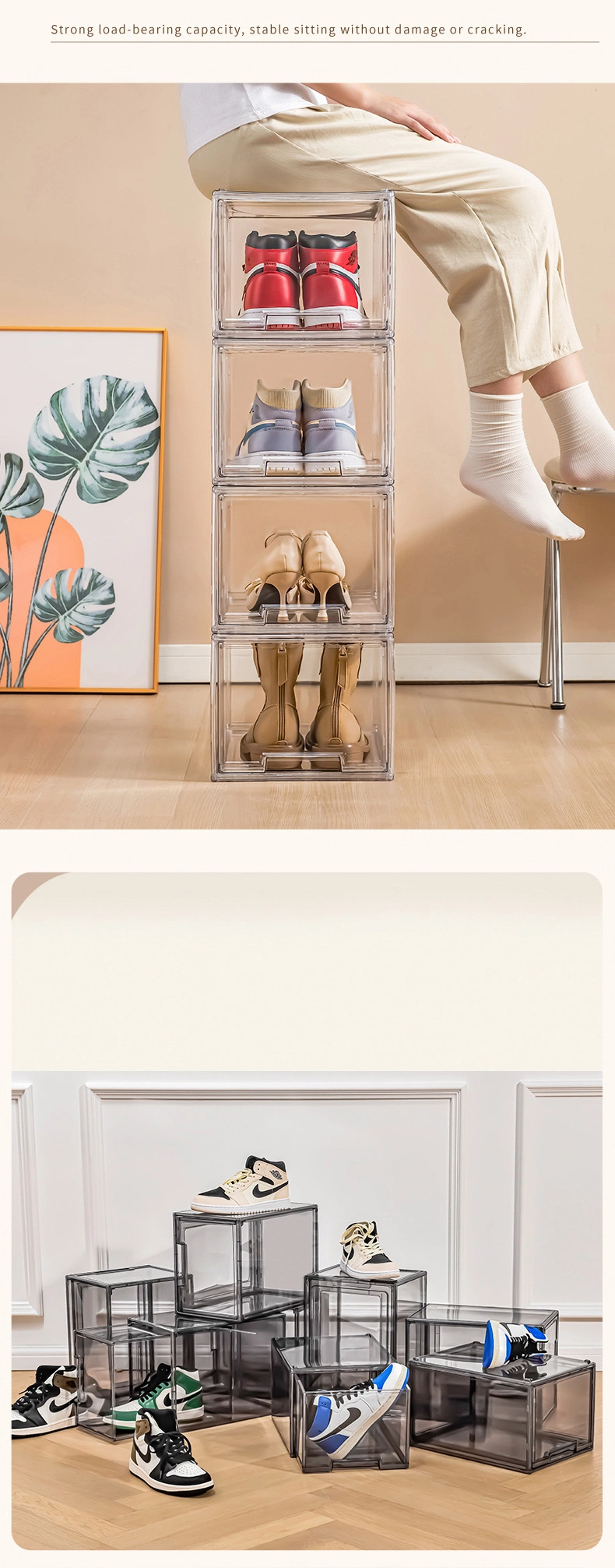 Assembling Fully Transparent Drawers Shoe Boxes Folding Storage Household Dustproof Display Racks
