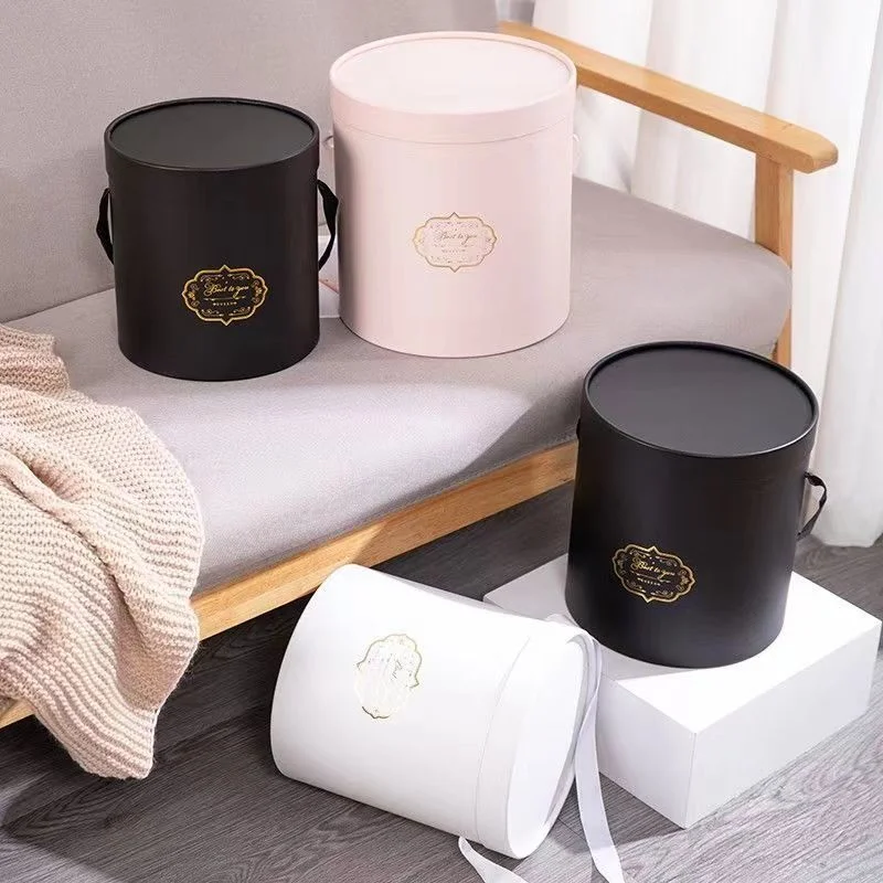 Wholesale Large Size Cylinder Packing Box Valentine Flowers Packaging Gift Box with Hot Stamping Printing