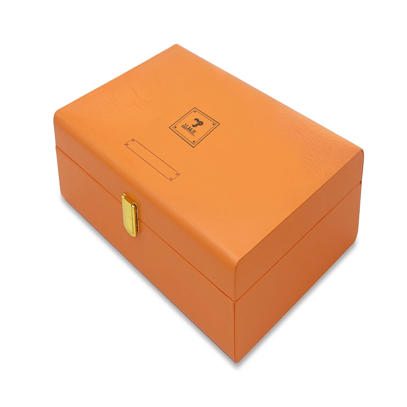 Factory Directly Sell Perfume Engraved Leather Packaging Box Wooden Drawer Box with Inner Tray and Handle.