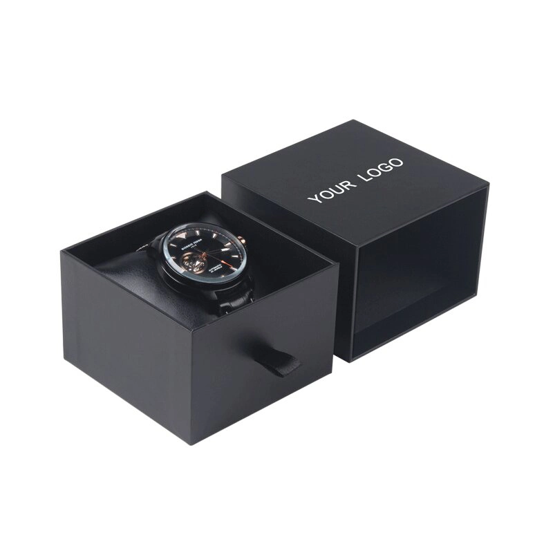 Custom High Grade Withdrawal Type Paper Watch Box, Customs Size Drawer Box Black Luxury Packaging Custom Jewelry Watch Gift Packaging Box