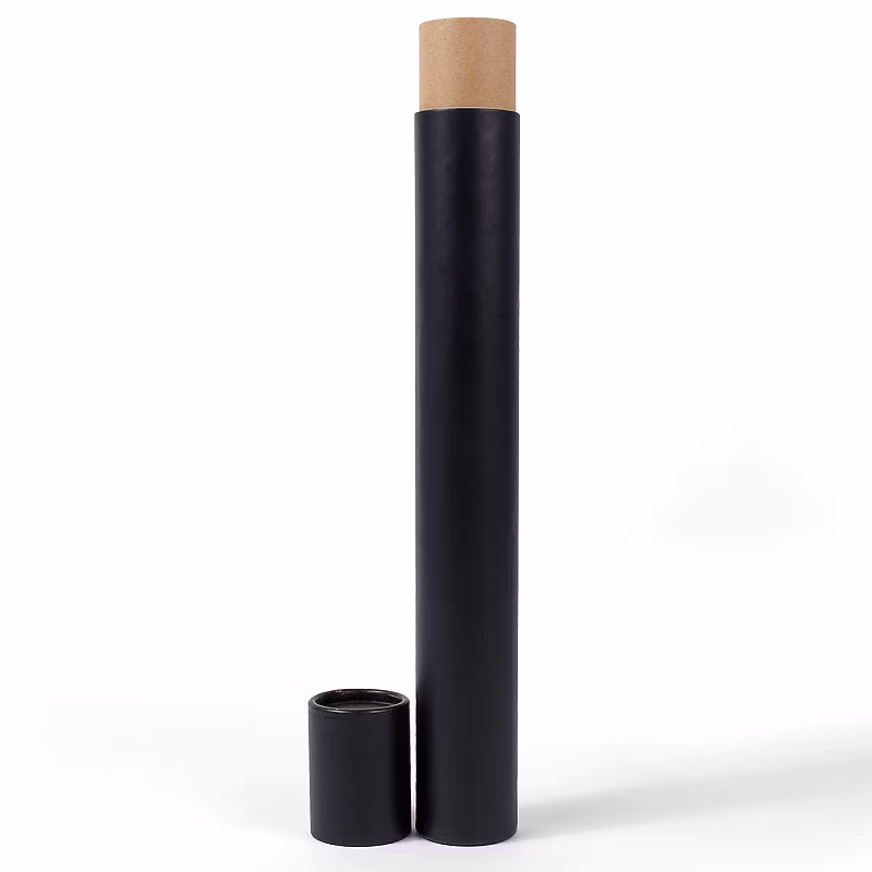 Custom Kraft Paper Roll Core Tube Black Slim Round Incense Sticks Packaging Box
