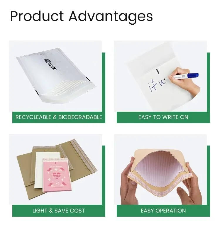 100% Biodegradable Kraft Cardboard Paper Bags Rigid Mailer Packaging Corrugated Paper Cushion Bag Envelope Style