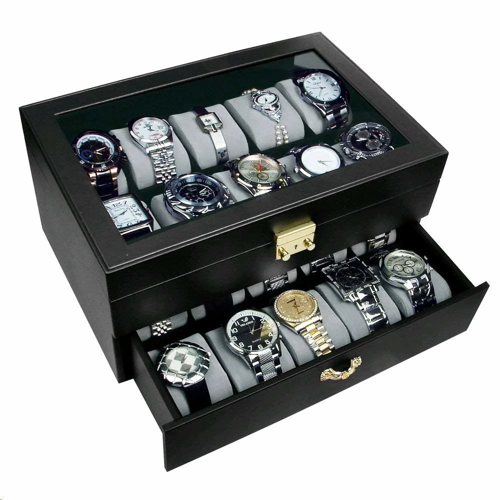 Luxury Mens Personalized Custom Leather 20 Slot Watch Box