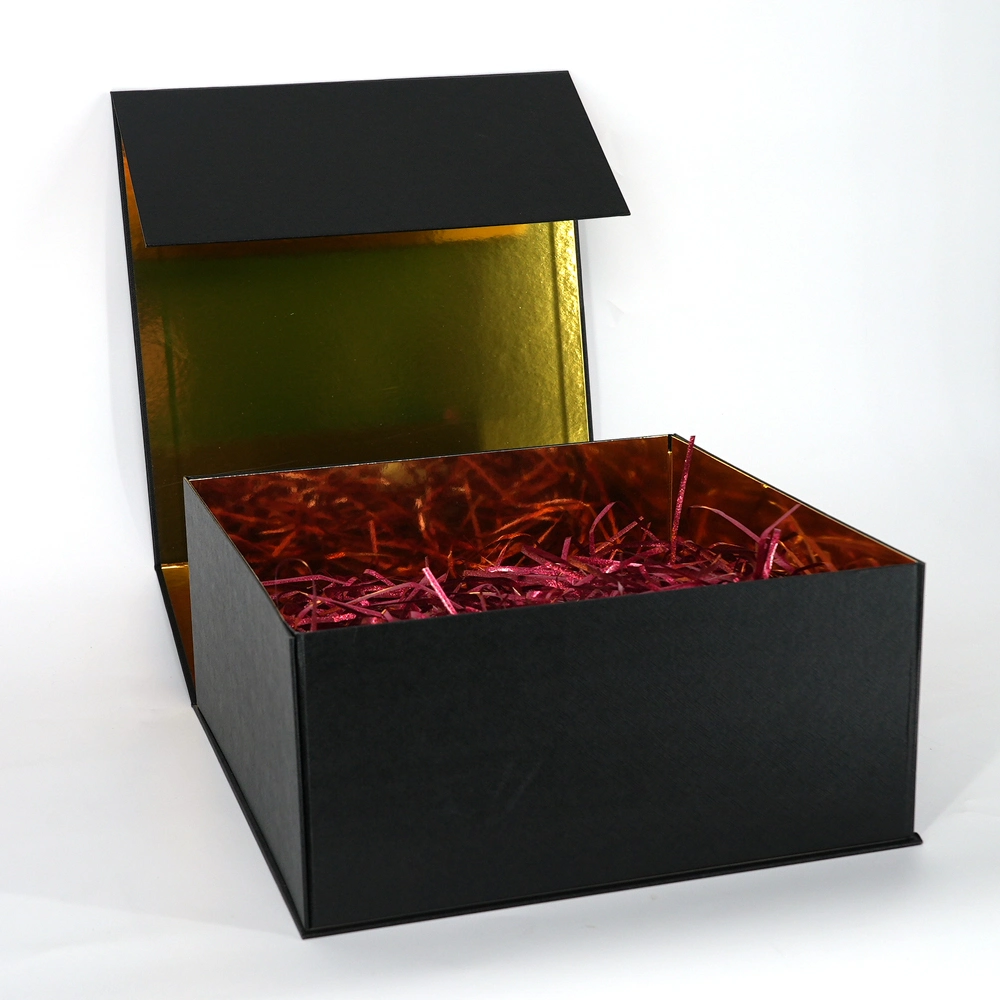 Gold Cardboard Magnetic Luxury Black Custom Logo Gifts Collapsible Box for Handbags