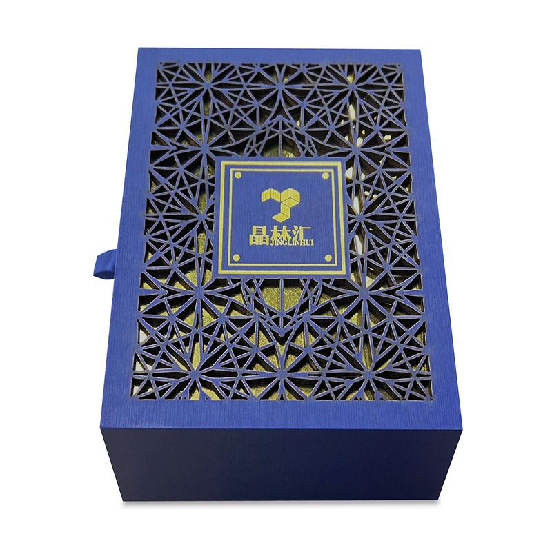 Factory Directly Sell Perfume Engraved Leather Packaging Box Wooden Drawer Box with Inner Tray and Handle.