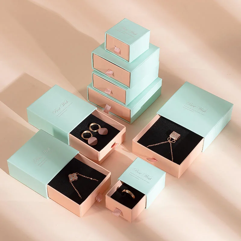 Eco Friendly Custom Logo and Size Rigid Paper Small Drawer Box Jewelry Packaging Pull out Sleeve Sliding Gift Drawer Box