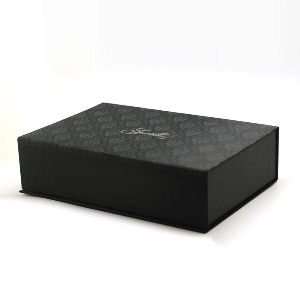 Custom Logo Rigid Cardboard Packaging Magnetic Lid Closure Black Book Shape Style Satin Gift Boxes