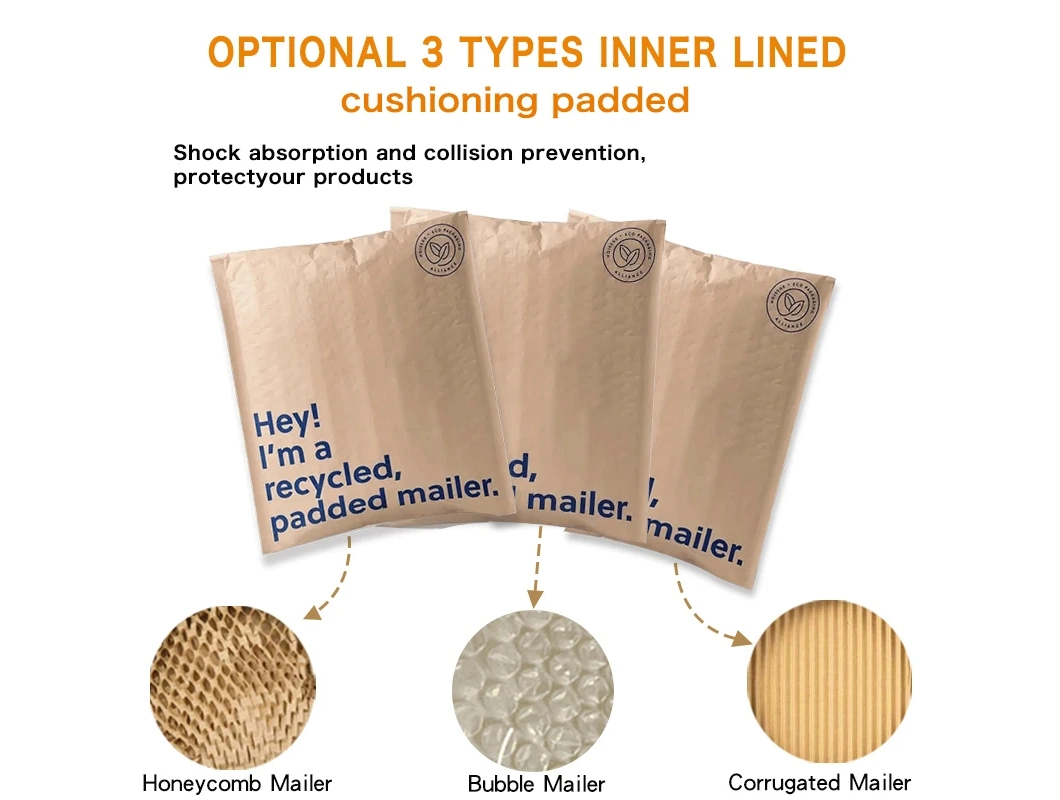 100% Biodegradable Kraft Cardboard Paper Bags Rigid Mailer Packaging Corrugated Paper Cushion Bag Envelope Style
