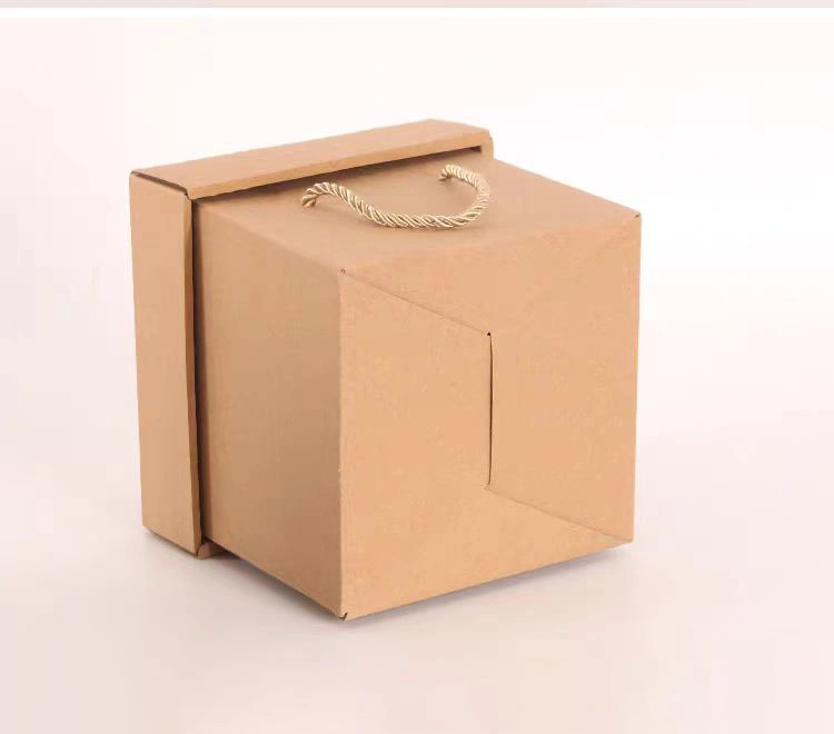 Wholesale Customized Corrugated Brown Kraft Paper Box Packaging with Rope or Plastic Handle