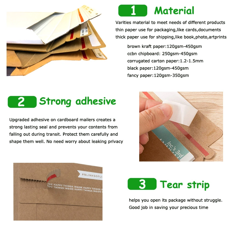 Custom Recycled Kraft Paper Rigid Photo Mini Do Not Bend Envelopes Printed Cardboard Mailer Stay Flat Envelope for Packaging