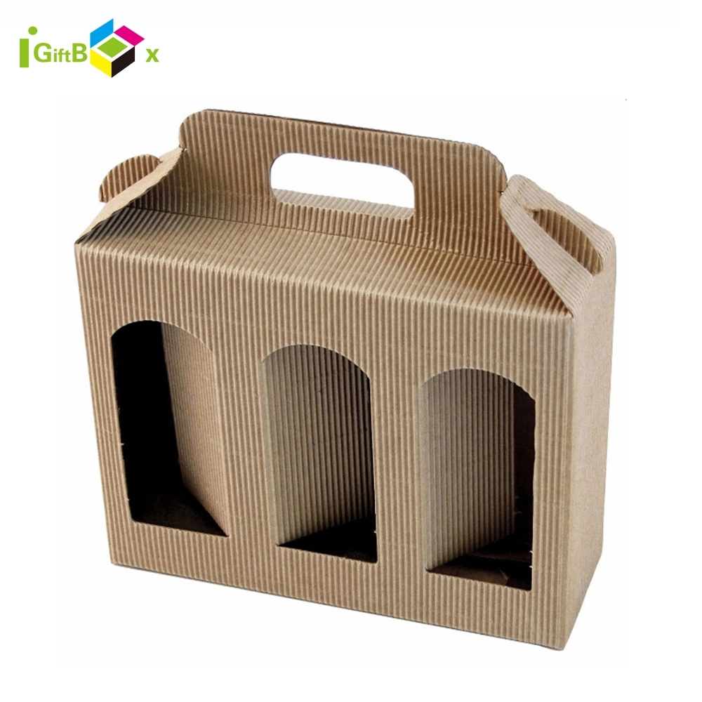 Six Pack Carton Divider Custom 4 Foldable Paper Glass Carrier Bottle Wine Gift Corrugated Cardboard 6 Beer Corrugated Handle Paper Box