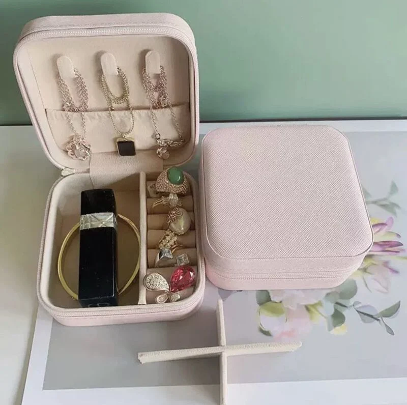 Jewelry Zipper Box Luxurious Boxes Jewelry Zipper Travel Case Simple PU Leather Earrings Jewellery Storage