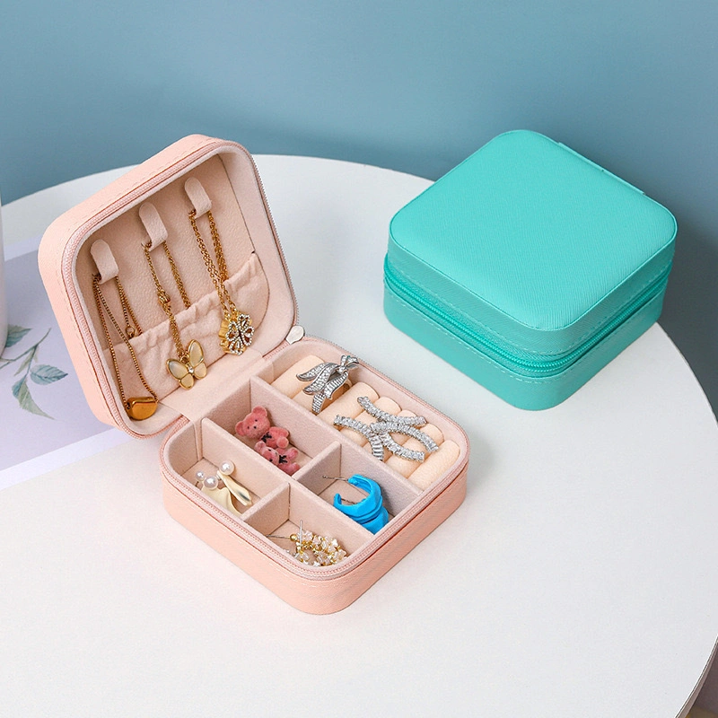Jewelry Zipper Box Luxurious Boxes Jewelry Zipper Travel Case Simple PU Leather Earrings Jewellery Storage