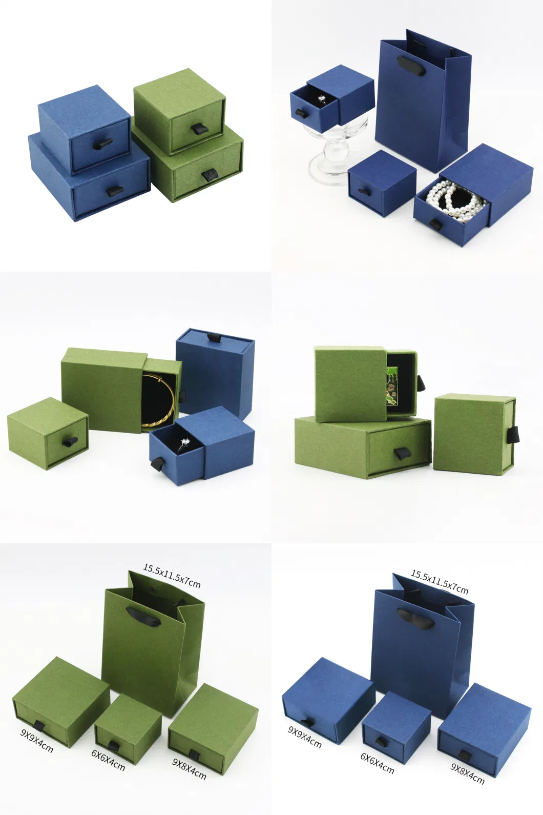 Custom Fashion Blue Green Jewelry Textured Paper Gift Packaging Box Luxurious Exquisite Small Sliding Drawer Box