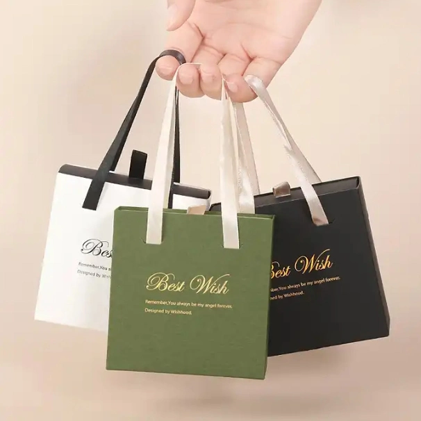 Custom Logo Luxury Hot Stamping White Printed Drawer Sliding Satin Jewelry Earrings Ring Necklace Packaging Storage Packing Gift Box with Handle