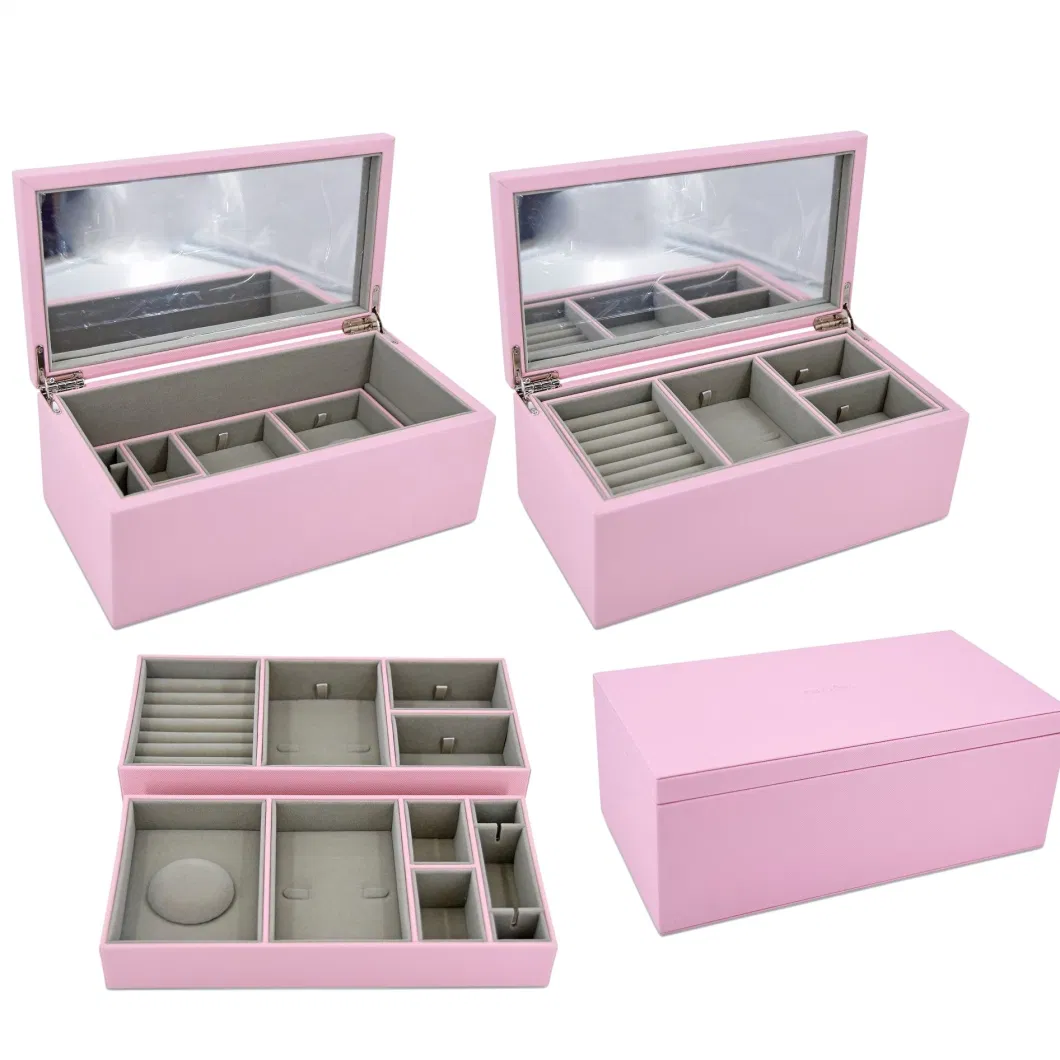 Wholesale Luxury Travel Jewelry Box Organizer for Bangle Ring Earrings Necklace Storage Case with Mirror