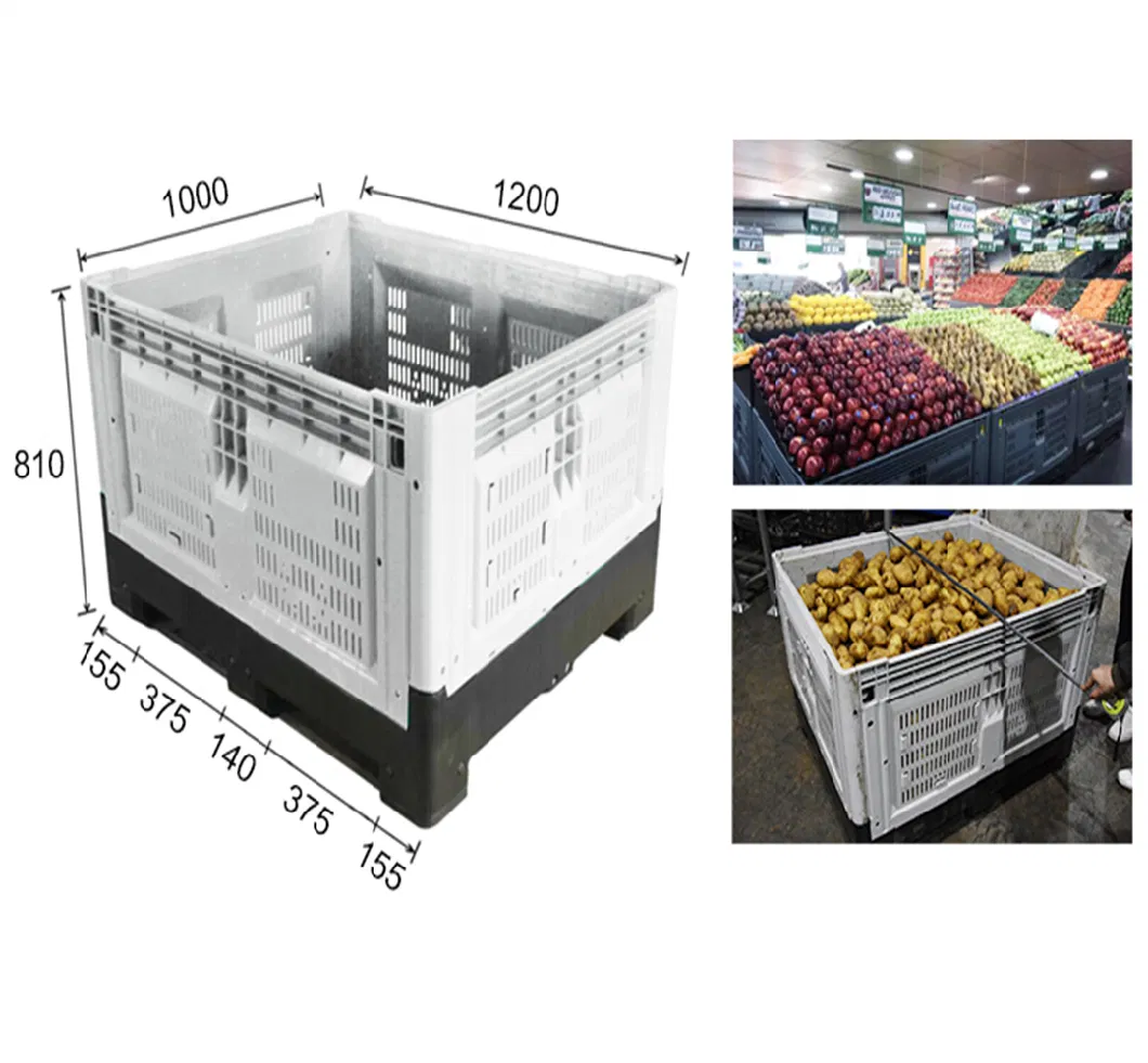 1200*1000*810 Heavy Duty Folding and Moving Packing Plastic Fruit Storage Plastic Pallet Container Box