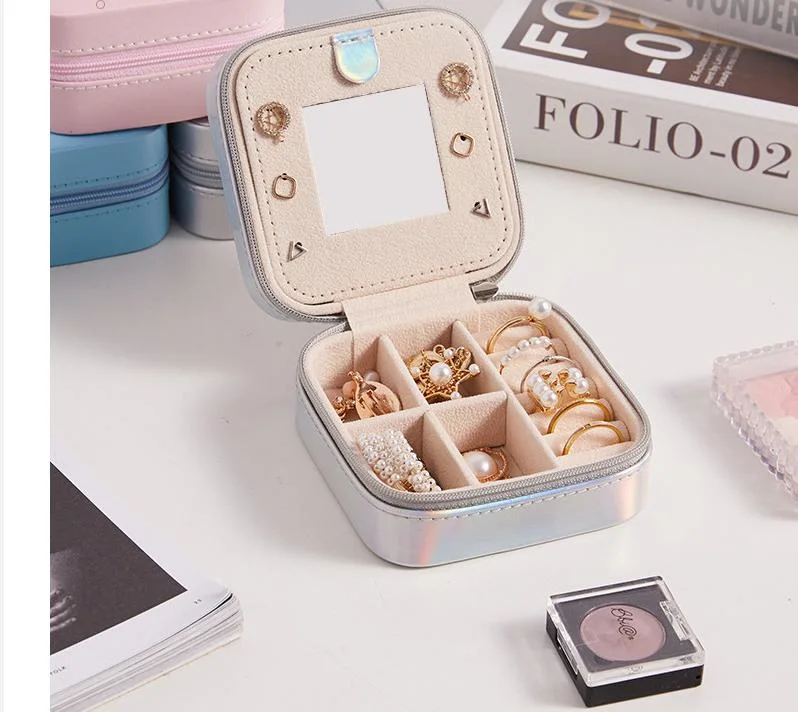 Wholesale Leather Jewelry Box Luxury Earring Bracelet Necklace Ring Box with Mirror
