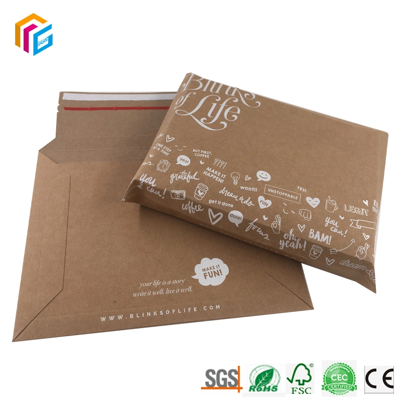 Custom C4 300g Flat Kraft Cardboard Rigid Mailing Express Bag Shipping Envelope with Self Adhesive Peel&Seal