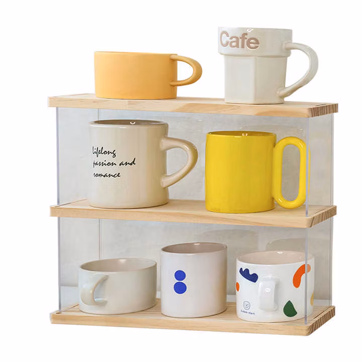 Solid Wood Acrylic Household Desktop Cup Shelf Storage Box