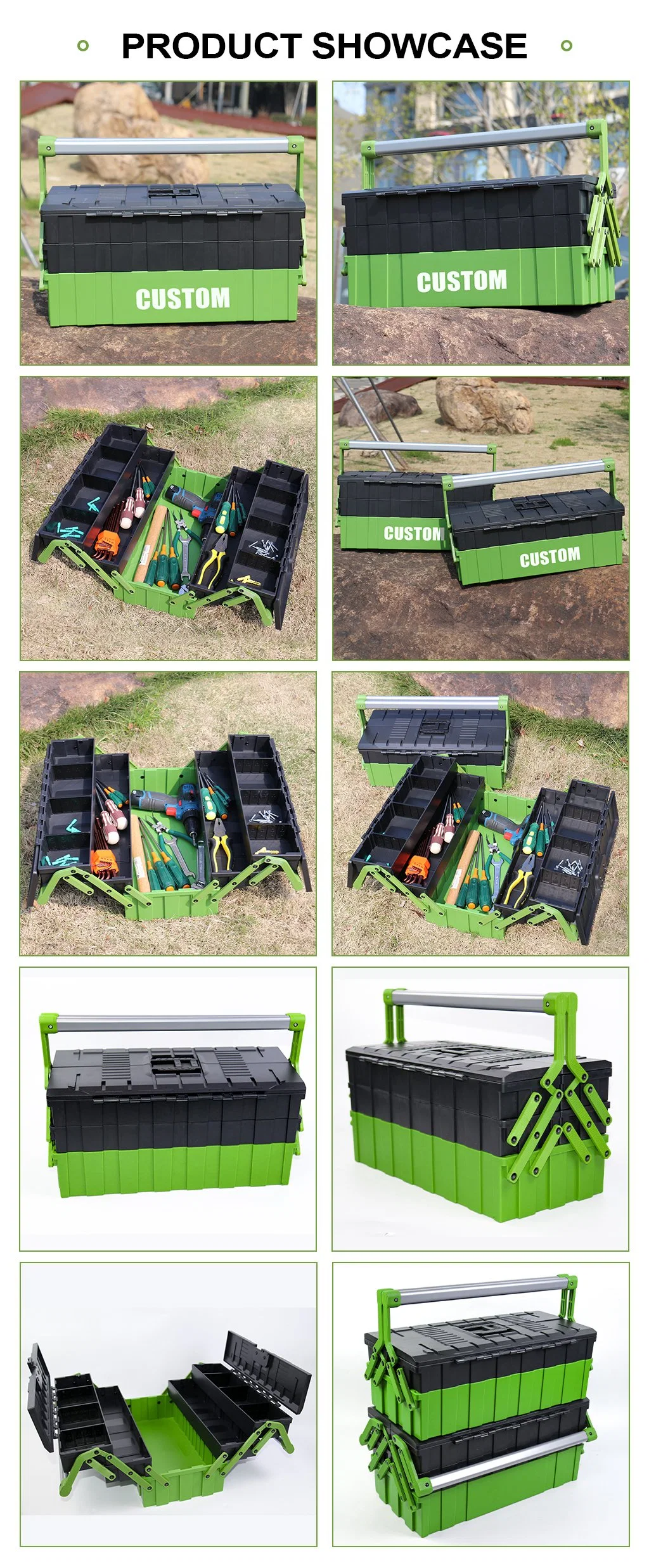 Factory Direct Foldable 18 Inch 3 Layers 5 Trays Mechanical Cantilever Plastic Toolbox with Double Handle