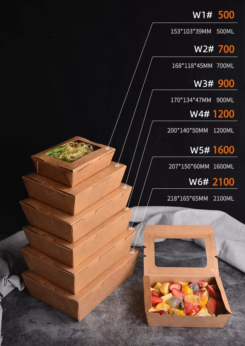 Sushi Fruit Street Chicken Food Paper Kraft Lunch Brown Salad Box Custom Logo Takeaway Packaging with Window