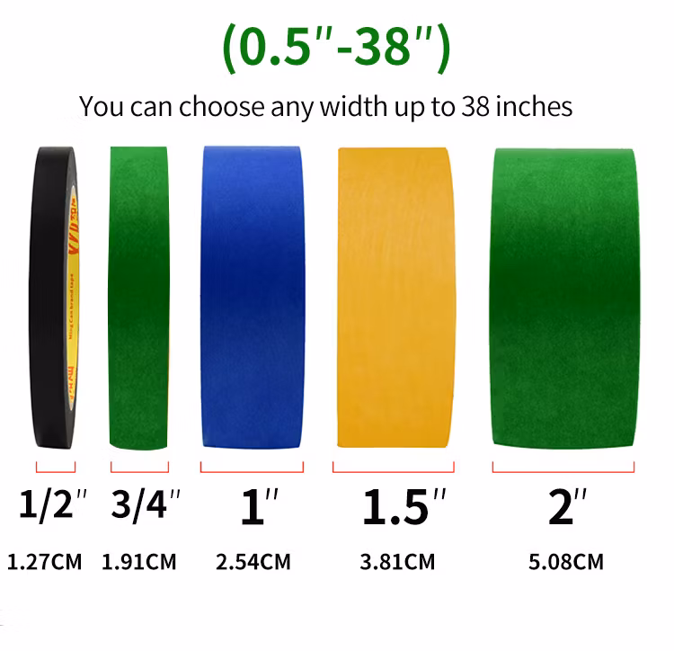 Black Blue Green White Yellow No Residue Cinta Colorful Rubber Glue Waterproof Jumbo Roll Crepe Washi Paper Car Washi Painter Masking Tape for Automotive