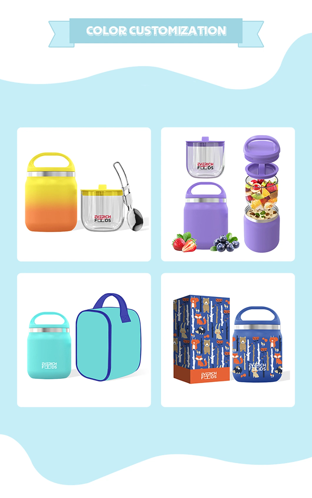 Soup Breakfast Cup Double Layer Food Jar Stainless Steel Lunch Box for Kids with Spoon