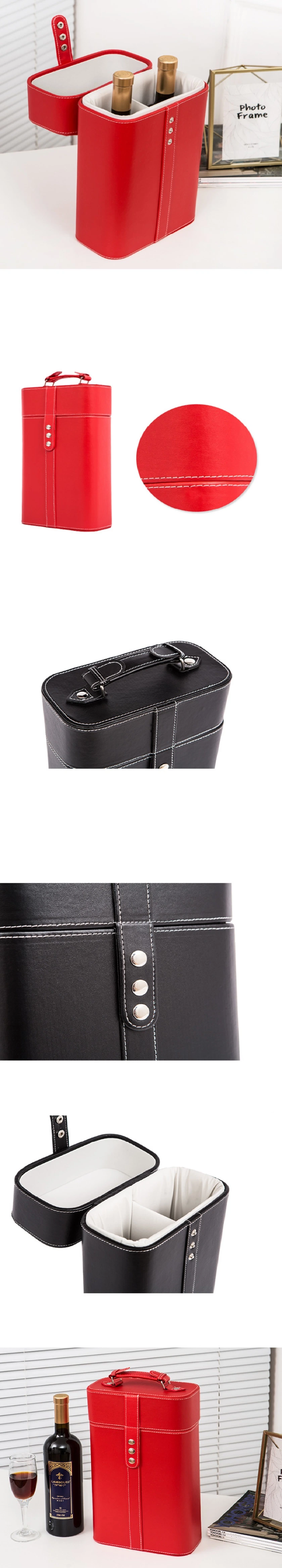 Ea105 Luxury Black Leather Gift Boxes Custom Logo for Packaging with Handle Red Wine Bottle Box