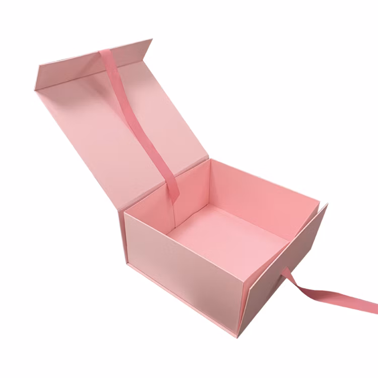 Refine Foldable Cardboard Box Custom Magnetic Flip Top Paper Gift Boxes with Ribbon Magnetic Closure