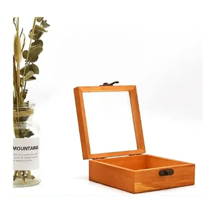 Small Gift Box with Glass Lid for Jewelry Wooden Tea Box