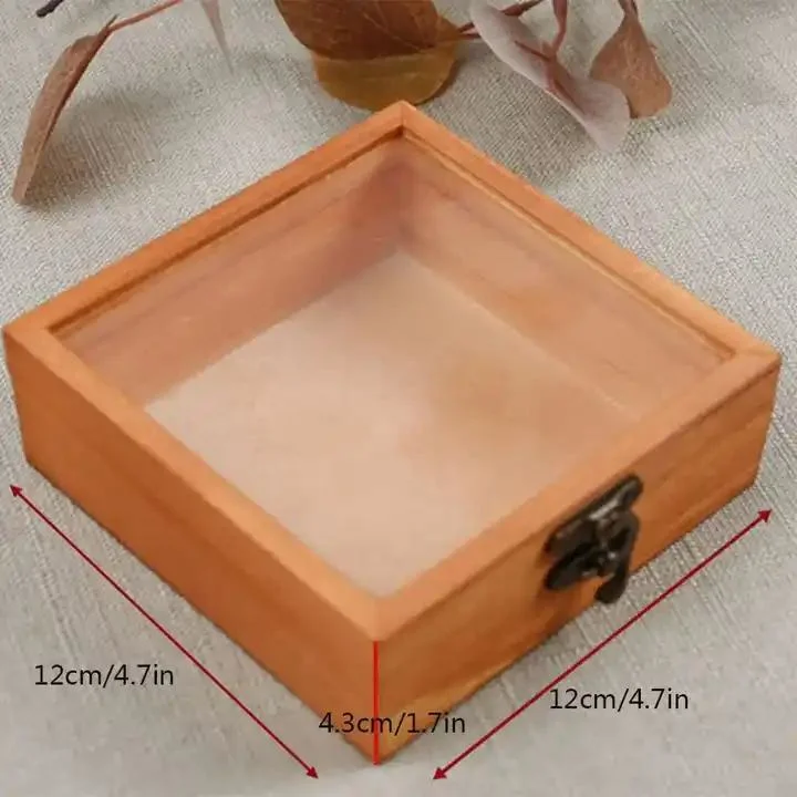 Small Gift Box with Glass Lid for Jewelry Wooden Tea Box