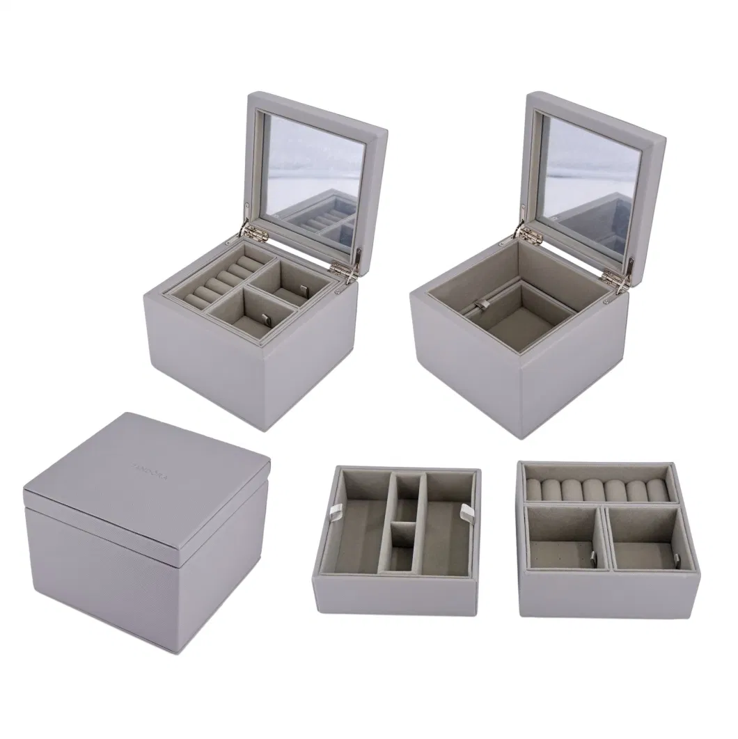 Wholesale Luxury Travel Jewelry Box Organizer for Bangle Ring Earrings Necklace Storage Case with Mirror