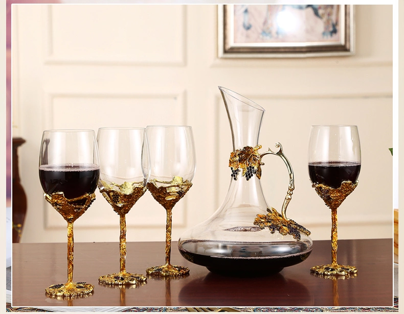 Enamel Crystal Wine Glass Decanter Set Creative Wine Tall Glass Premium Wedding Gift Box
