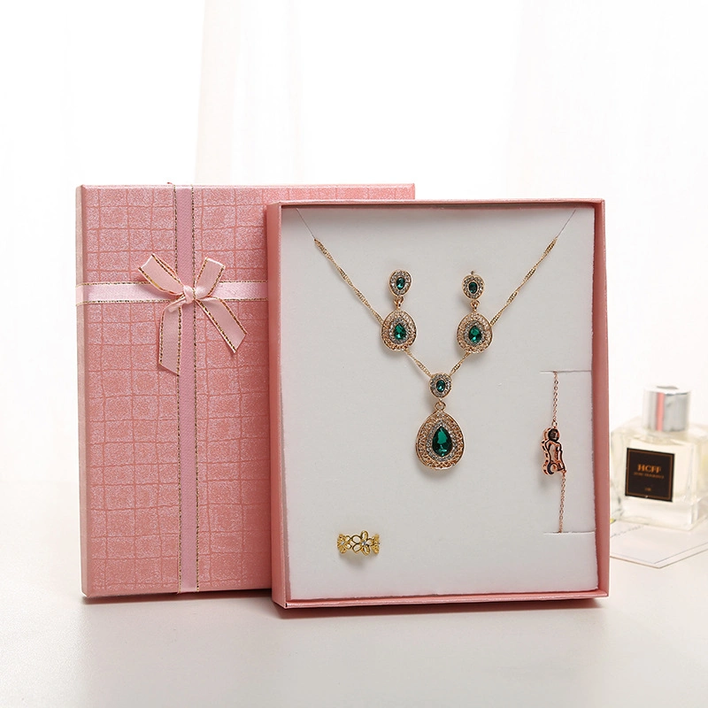 Jewelry Gift Boxes Set Small Cardboard Jewelry Boxes Packaging Necklace Earring Ring Box with Bow Knot Lids for Anniversaries Wedding Birthday