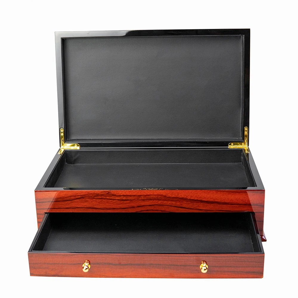 Decorative Engraved Display Large Red Double Drawer Wooden Gift Boxes Wholesale Jewelry Box