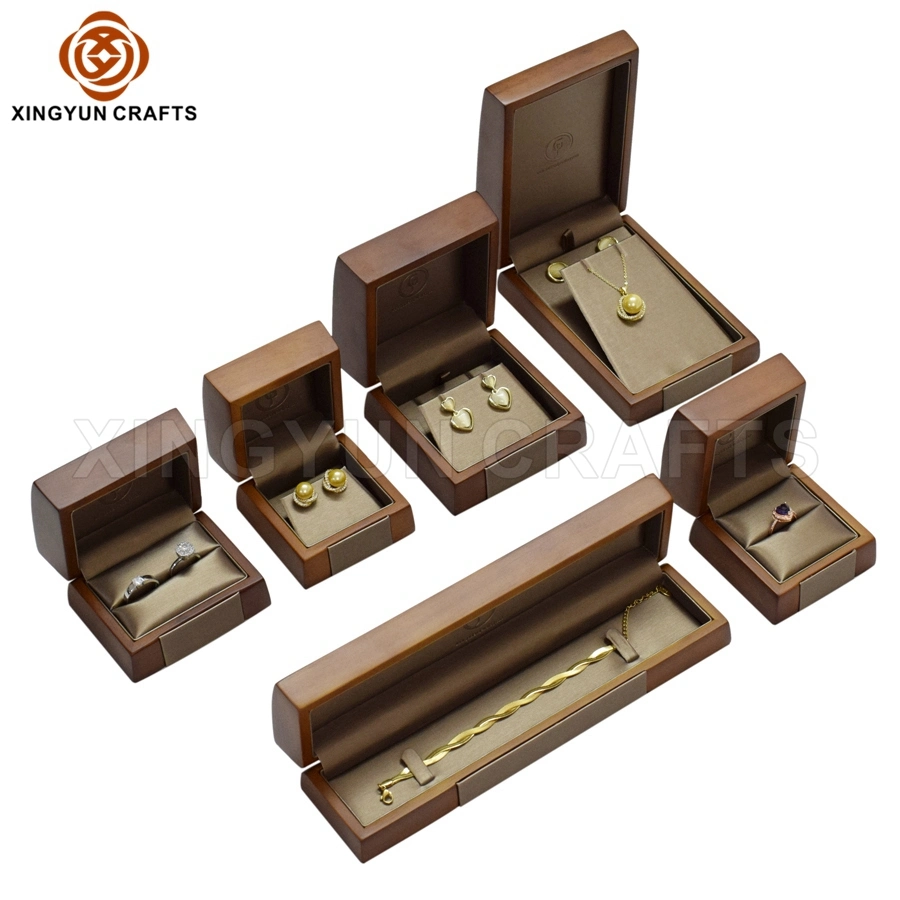 Luxury Walnut Handmade Custom Logo Ring Earring Pendant Jewelry Packaging Set Box with Velvet Insert Pad