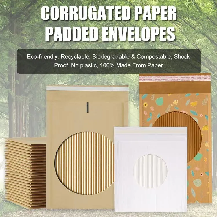 100% Biodegradable Kraft Cardboard Paper Bags Rigid Mailer Packaging Corrugated Paper Cushion Bag Envelope Style