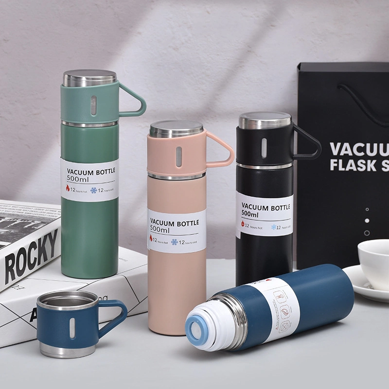 Christmas Hot 500ml Business Termos Custom Logo Insulated Travel Mug Water Bottle Vacuum Thermo Flask Gift Set Box with 2 Cups