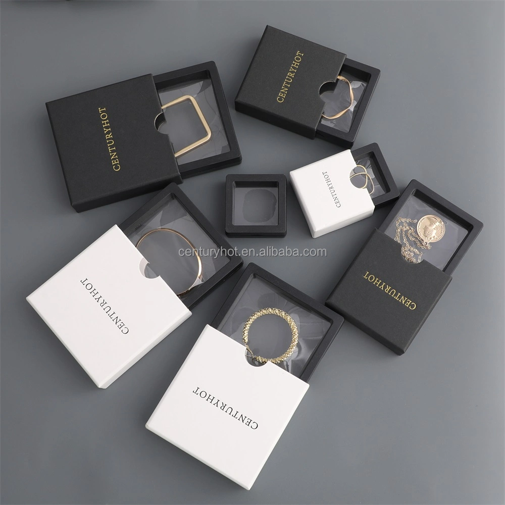 Puppysew 9*9*3.5cm Black Luxury Flip Magnetic Necklace Jewelry Box with Logo Cardboard Bracelet Ring Necklace Jewelry Box