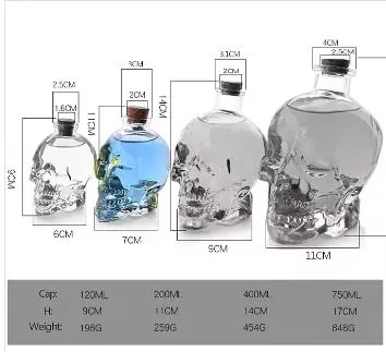 Unique 750ml High Quality Skull Shape Glass Spirits Liquor Wine Bottle Packaging for Vodka Whiskey