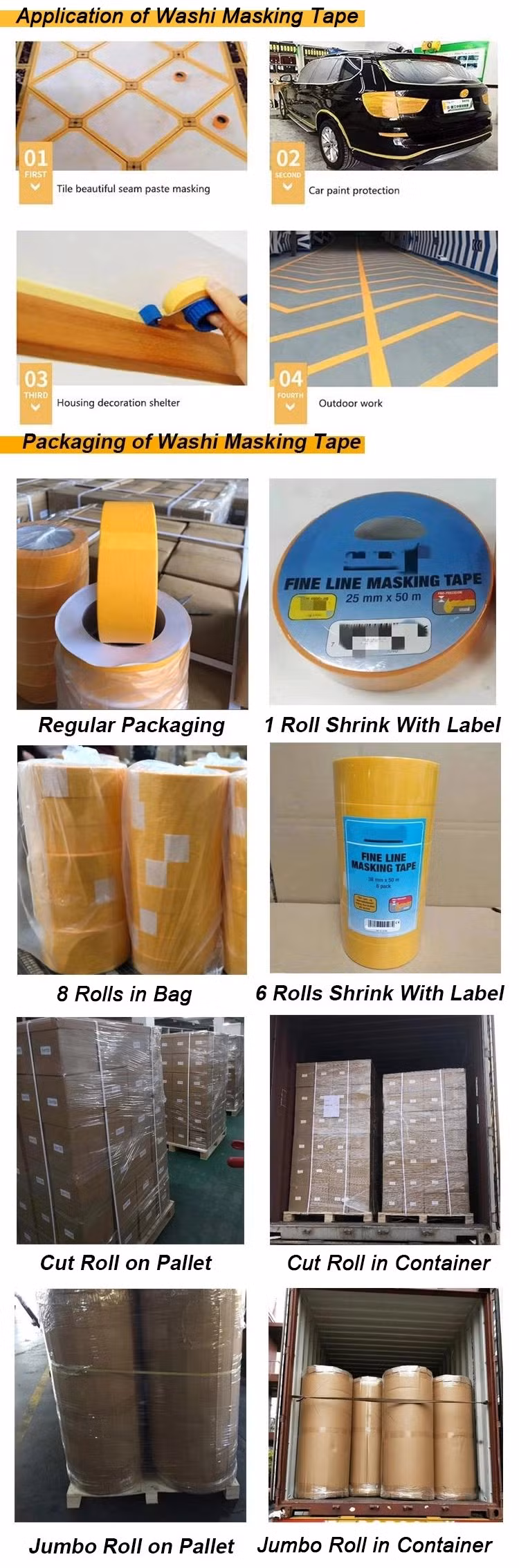 Orange Color Waterproof Rice Paper Washi Masking Tape