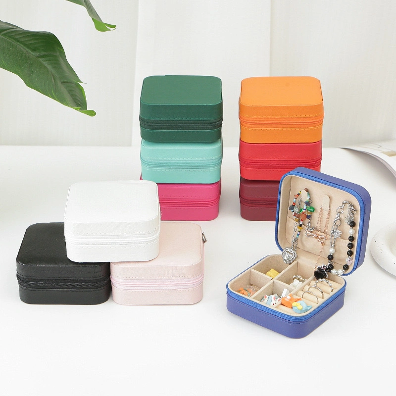 Jewelry Zipper Box Luxurious Boxes Jewelry Zipper Travel Case Simple PU Leather Earrings Jewellery Storage