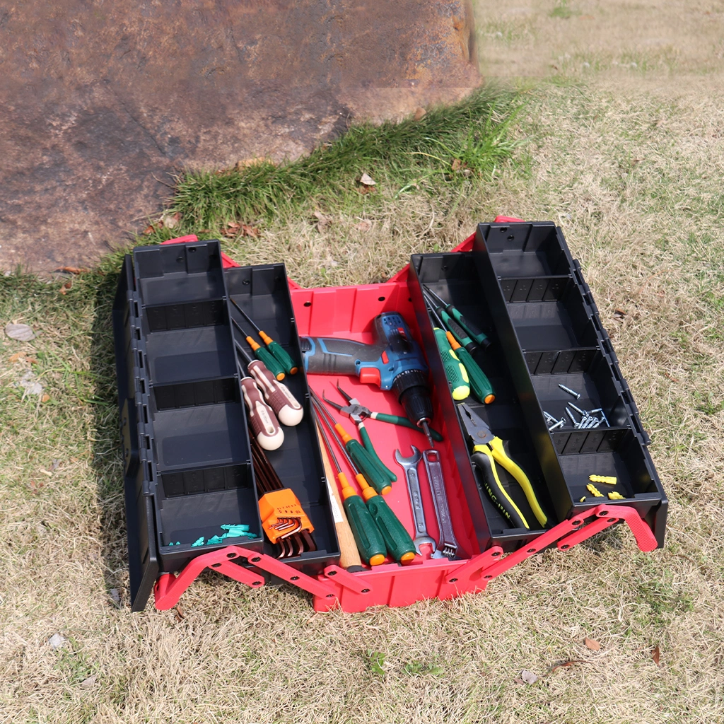Hot Sale Foldable 18 Inches 3 Layers 5 Trays Mechanical Plastic Toolbox with Double Handle