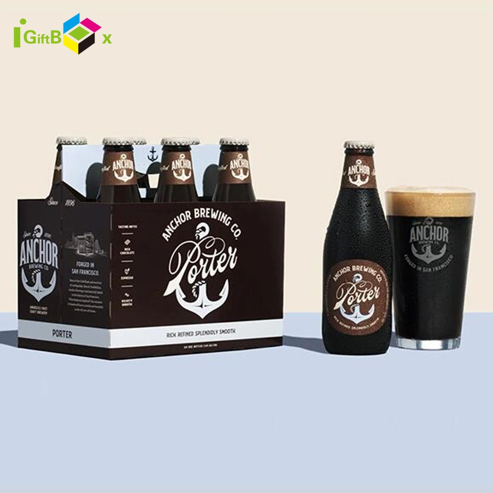 Six Pack Carton Divider Custom 4 Foldable Paper Glass Carrier Bottle Wine Gift Corrugated Cardboard 6 Beer Corrugated Handle Paper Box