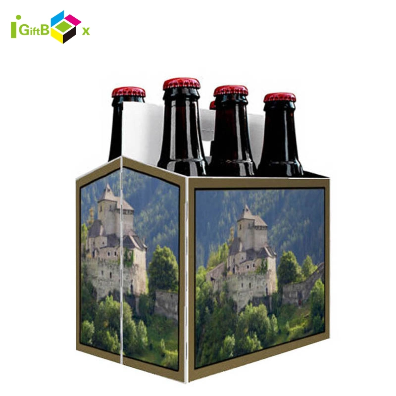Six Pack Carton Divider Custom 4 Foldable Paper Glass Carrier Bottle Wine Gift Corrugated Cardboard 6 Beer Corrugated Handle Paper Box