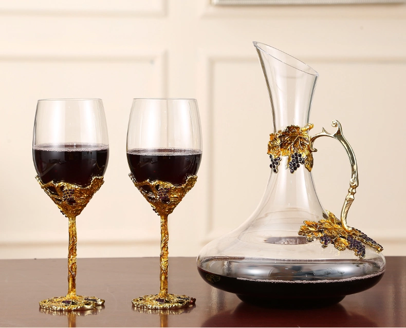 Enamel Crystal Wine Glass Decanter Set Creative Wine Tall Glass Premium Wedding Gift Box